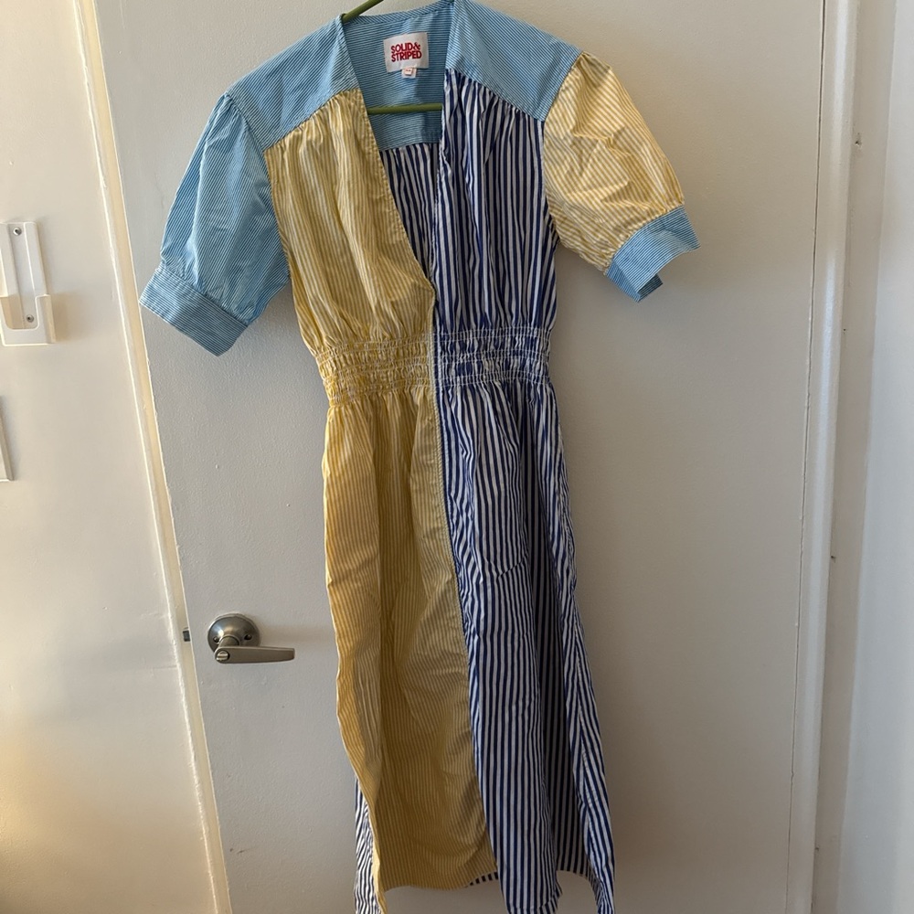 SOLID & STRIPED Blue and Yellow Striped Dress